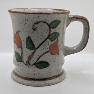 Vtg 70s Studio Pottery Stoneware Mug - Hand Thrown Floral Design 8oz Boho Hippie
